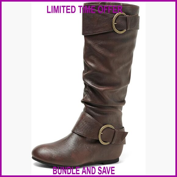 Knee High Boots with Wedge Heel Faux Fur Lining Side Zipper